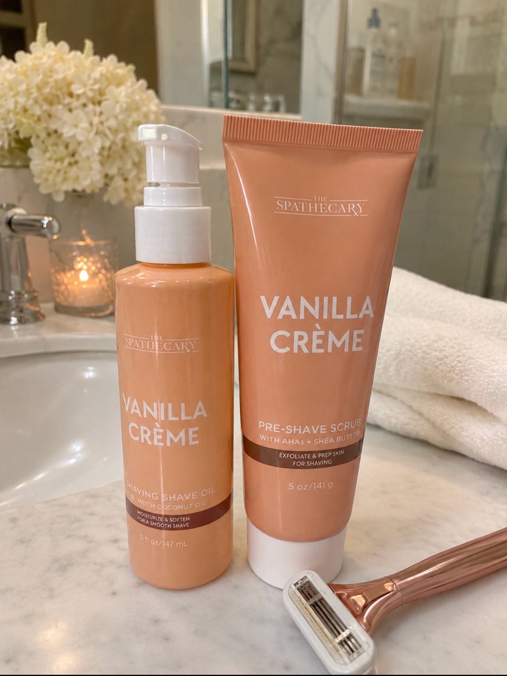 The Spathecary Vanilla Crème Pre-Shave Scrub & Nourishing Shave Oil Set | New